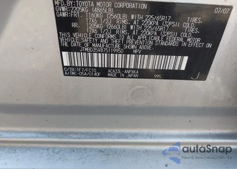 2007 Toyota Rav4 from USA, damaged, VIN JTMBD35V875119950